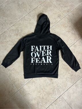 SHEIN Black Hoodie with White "Faith Over Fear" Print